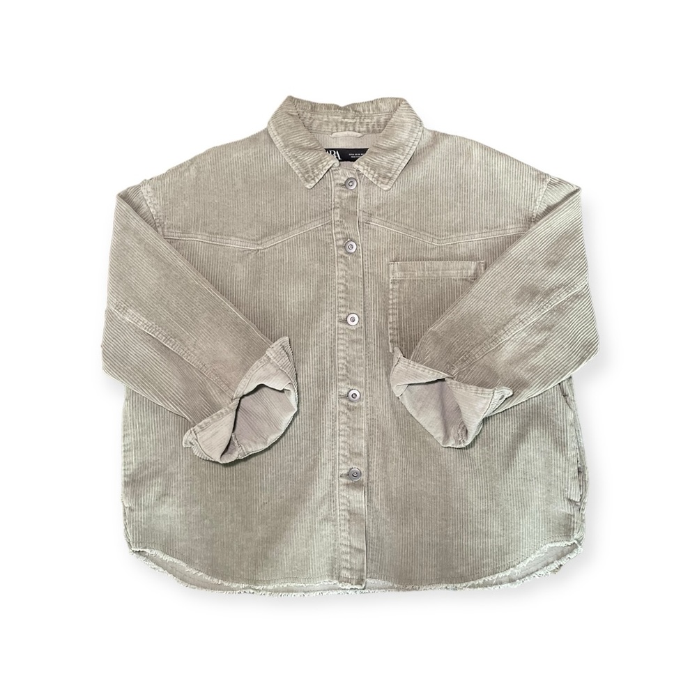 ZARA button down army green corduroy crop top with pockets